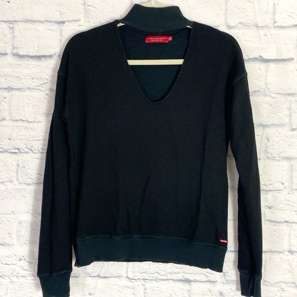 n:Philanthropy black cutout neck distressed sweatshirt - Picture 1 of 8